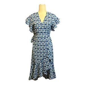 NWT Max Studio Blue White Ruffle Wrap Dress Size Small DD0563